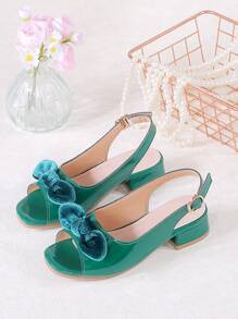 1 Pair Cute Girls Bow Decor High Heel Sandals, Suitable For Summer