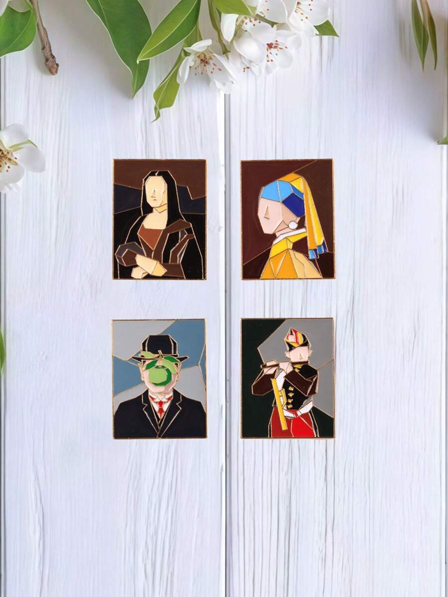4pcs Vintage World Famous Painting Abstract Artist Oil Painting Brooch Pins, Accessory For Bags And Backpacks Dress Accessories Pin For Clothes Bag Charm Backpack For School Office Accessories Shirts Jacket Jewelry Christmas Halloween Clothes Pin Funny Cute Teacher Gifts Costume Accessories Bag Charms