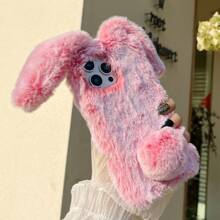 可爱兔耳朵毛绒手机壳，蓬松手机壳 + 兼容 16 Pro Max、S25U、OPPO、VIVO、MOTO 防水防震防摔防刮 - 藕粉色 - 查看 2