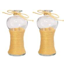 2 piezas Jarrón de vidrio hecho a mano y colorido de cuerda, jarrón de flores rústico mini, jarrón decorativo de escritorio, difusor de aromaterapia