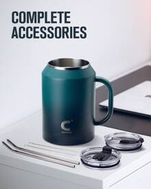 50oz Large Insulated Mug Tumbler With Handle And Straw, Stainless Steel Water Cup With 2-In-1 Lid, Suitable For Outdoor And Office - Indigo Crush - 查看 6