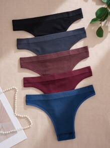 5pcs/Pack Women Seamless Ultra-Low Rise Shapely Waist Knitted Panties, Multicolor - Multicolor - View 3