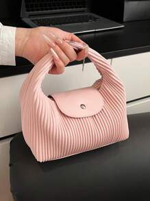 Fashionable Pleated Niche Handbag For Women, Summer New Shoulder Underarm Bag, Crossbody Square Crescent Bag - Pink - View 4
