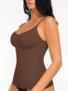 Camiseta sin mangas moldeadora para mujer FeelinGirl, top con control de abdomen, camiseta de tirantes compresión sin costuras con cuello en V - Marrón - Ver 3