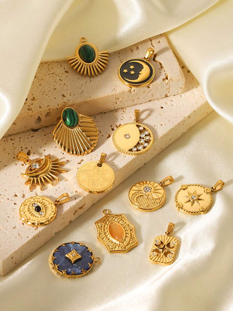 1 件不锈钢 DIY 珠宝配件月亮和八角星钛钢吊坠，多功能配件