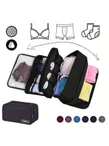 Travel Portable Storage Organizer Bag, Lightweight Oxford Fabric, Multifunctional Compact Packing Solution With Zipper Pouches For Underwear And Accessories, Hand Washable, With Black, Blue, Grey, Purple(Zipper Lining Color Random)