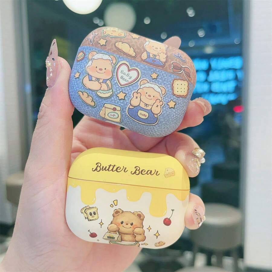 Cute Butter Bear Design Silicone Protective Case Compatible With Apple 4, Pro 2, 3, Pro, Gen 2/Gen 3, Wireless Earphone Accessories