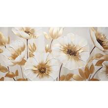 1 件复古纹理白金花朵印刷帆布画，简约大气的白色和金色花朵植物海报墙艺术，适用于客厅卧室装饰，无框架