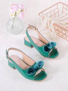 1 Pair Cute Girls Bow Decor High Heel Sandals, Suitable For Summer