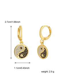 18K Gold Plated Tai Chi Charm Hoop Earrings Gold Dangle Charms Earrings Cubic Zirconia Drop Earrings Lever Back JEWELRY Gift For Her - Vàng - Xem 6