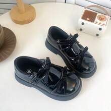 Children's Fashion Bow Decor Solid Color Thick Sole Leather Boots