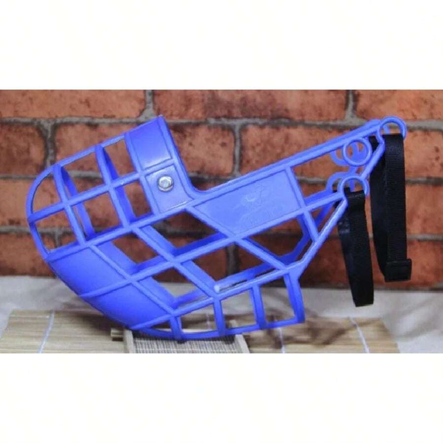 Bozal ajustable para perros, máscara de plástico, cubierta bucal anti-dolor para mastín, galgo, whippet, bozal de cesta, suministros para mascotas con tallas S/M/L - Azul - Ver 1