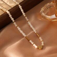 1pc Stainless Steel 18K Layered Pearl Beaded Necklace, Fashionable & Formal, Suitable For Party, Dating, And Work Wear - Yellow Gold - View 9