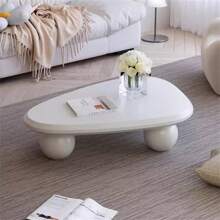 Irregular Coffee Table Modern Wood Cloud Shape End Table Low Coffee Table For Living Room Cloud Coffee Table With 3 Ball Legs For Living Room Bedroom (Cream, 47.24*31.49*13.78inch)