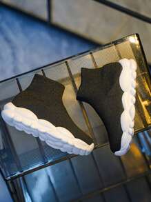 Kids Lightweight Breathable Knitted Sport Shoes, Practical And Multifunctional - Black - View 4