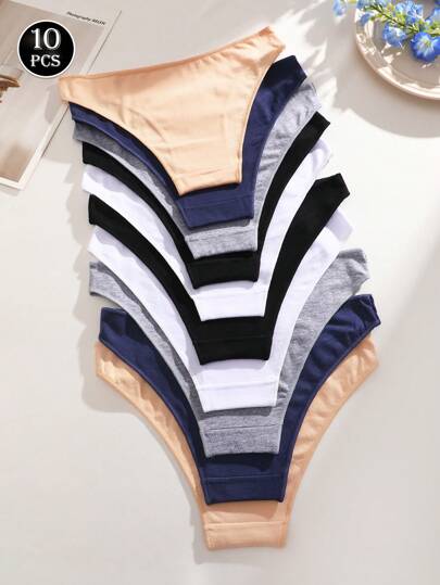 10 pezzi set, mutande a triangolo basse in cotone tinta unita, biancheria intima comoda e casual per donne