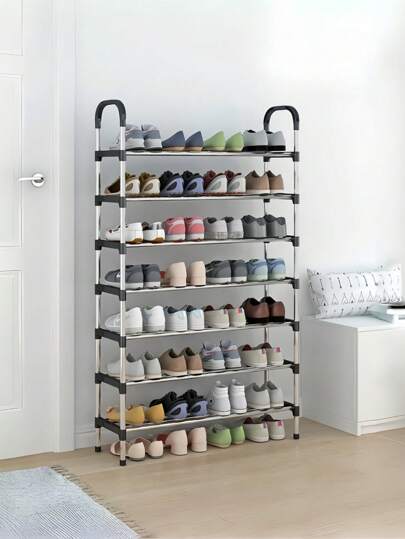 1pc Compact Metal Shoe Rack, Space Saving Shoe Organizer, Simple, Sturdy, Fashionable, Easy To Assemble And Disassemble, Portable, Suitable For Living Room, Bedroom, Entryway, Office, Home, Multi-Layer Storage, Holiday Gift