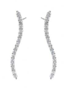 Fully Embellished Wavy 925 Sterling Silver Cubic Zirconia Earrings, Luxury Lightweight Zirconia Earrings For Unique Occasions, Festival Gift