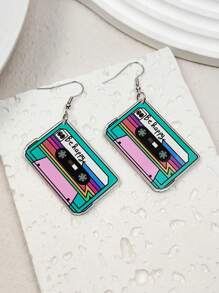 1 对复古磁带亚克力双面吊坠耳环，简约风格时尚耳环适合音乐爱好者和复古配饰，经典风格女士珠宝 - 磁帶 - 查看 2