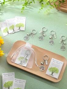 30pcs/15pcs Tree Of Life Keychain Set, Contains 5pcs Thank You Tree With Heart Pendant Keychain, 5pcs Thank You Cards And 5pcs Organza Bags, Family Party Gift, Silver Keychain Engraved With A Tree, Symbolizing The Strength And Uniqueness Of Growth, Suitable For Family Reunion Souvenirs, Bridal Showers, Birthday Parties, Wedding Party Teams, Bag Accessories, Car Keychains - Multicolor - View 7