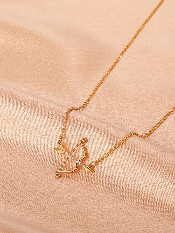1 Exquisite Cupid Bow And Arrow Pendant Women's Necklace - Alloy And Rhinestone Micro Inlaid Design Is An Ideal Anniversary Gift Or Daily Wear Jewelry