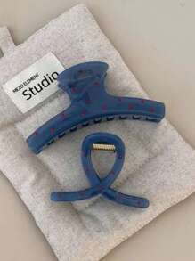 2 piezas/4 piezas Pinza de pelo de mujer con lunares azules, accesorios de pelo acrílicos elegantes y versátiles para todo el año, pinzas de pelo, pasador de pelo, clip de pelo para vacaciones y atuendos de mujer - Azul - Ver 3