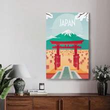 Framed  En Framed Canvas Wall Art - Vintage Japan Mount  Travel Poster Skyline - For Home, Bathroom, Bedroom, Office Decoration - Perfect Gift For Travel Lovers & Art Enthusiasts