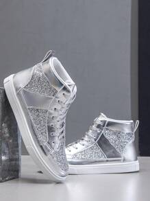 Men's Fashionable Casual Sports Sneakers, Canvas High-Top Chunky Sneakers, Breathable