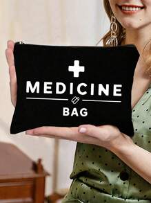 1pc Nurse Themed Cosmetic Bag Printed With Letters "Medican Bag" And Pill Pattern, Drug Storage Bag,Casual Style,Medical Staff Storage Bag, Thermometer Graphic Print, Hand Washable - Ideal For Medicationsuitable For Beaches, And Holidays, Camping, And Road Tripscosmetics Bag,Gifts For Friends And Teachers, Home Essentials, Bathroom Storage Bag,Mother's Day Gifts, Nurses' Day Gifts, Teacher Gifts - White - View 2