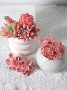 10株仿真多肉植物，假多肉，粉色仿真多肉摆件，窗台绿色植物装饰，多种无盆逼真植物，栩栩如生的塑料多肉茎，多肉花园家居装饰 - 粉色 - 查看 5