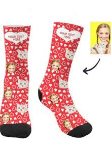 1 par de calcetines medianos respirables personalizados con estampado de lunares y personalización de imagen - Multicolor - Ver 5