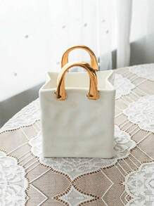 1pc Rinkle Paper Bag Vase, Square Wide-Mouth Pleated Vase, Unique White Matte Vase, Simple Bohemian Style Vase, Flower Arrangement, Table Decoration, Home Office Bookshelf Decoration, Suitable For Home Decoration, Bedroom Decoration, Office And Students, The Best Christmas Gifts,