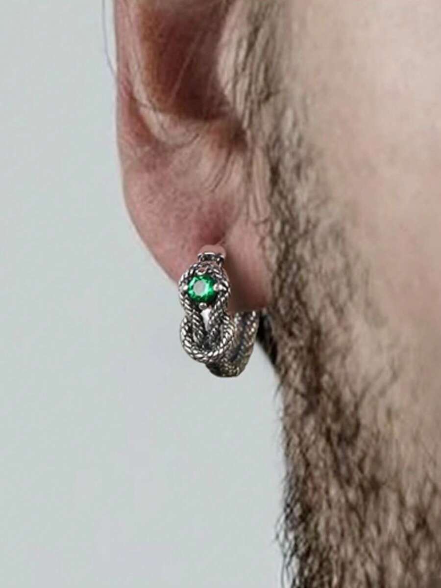 1 par de brincos de cobra com pedra verde da moda, minimalistas, sofisticados, personalizados, descolados e casuais, adequados para homens usarem diariamente, ao ar livre, no trabalho, ótimo presente de aniversário para amigos