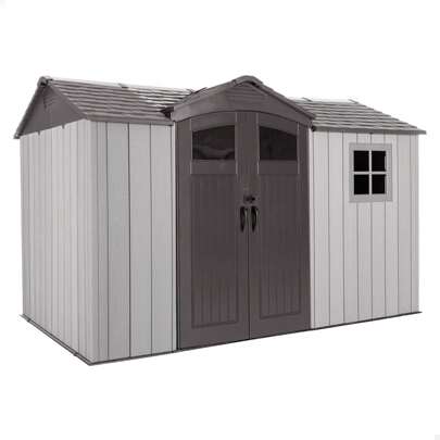 Lifetime Caseta de jardín 7,6 m² con suelo antideslizante, ventana, estanterías, diseño apaisado, doble puerta con cerradura y tejado inclinado. Estructura resistente al clima, perfecta para almacenamiento de jardín, terraza o patio ✅ Entrega 24/48h a España (península)