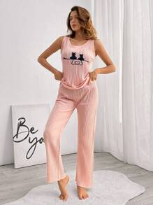 Solid Color Robe, Camisole And Pants Sleepwear Set - Pink - View 4