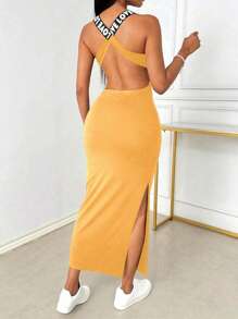 Spring And Summer Women's Shoulder Straps Cross Back Long Suspenders Tight Hip Skirt,Fashionable Outfit For Vacation Or Party Or Photo Shoot Or Music Festival - Màu vàng - Xem 3