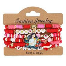 母亲节手链，心形花朵吊坠多层串珠弹力手链（1条装） - 款式1 - 查看 15