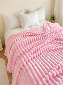1pc Flannel Throw Blanket, Warm & Breathable, For Napping, Office, Couch, Air Conditioning, Towel Blanket - Pink - View 5