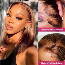 Highlight Lace Front Bob Wig Human Hair 14 Inch Ombre Honey Blonde 13x4 Hd Lace Front Wigs Human Hair Pre Plucked Middle Part 4/27 Colored Lace Frontal Wigs(14 Inch, 4/27 Highlight) - SP4/27 - 查看 3