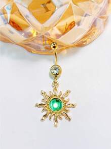 1 Pc Fashionable Rhinestone Sun Style Belly Button Ring For Women, Sexy Beach Holiday Sweet & Cool Navel Piercing Jewelry Stainless Steel Body Piercing Accessories