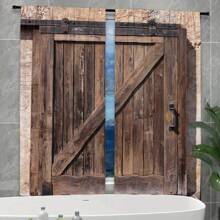 2 Vintage Replica Barn Door Curtains. 3D Digital Print Shade Hanging Curtain. Country Style, Living Room Bedroom Study Decorated Curtains. A Set Of Two Pieces, Home Living Room Bedroom Dining Room Kitchen Window Decoration. Retro Farmhouse Style Wood Grain Iron Pattern For Shade Decoration In Boys And Girls Rooms. Retro American Style Home Decor, Four Seasons, Western Style.