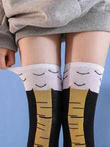 1 Pair Men's Black Slimming Chicken Claw Over-The-Knee Socks, Long Leg Socks With Animal Novelty Design, Cute & Elongating, Size 39-46, Cozy - Black - View 7