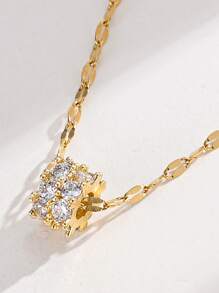 1 件铜镀锆石幸运轮吊坠项链，适合女性日常佩戴和纪念礼物 - 金黃色 - 查看 1