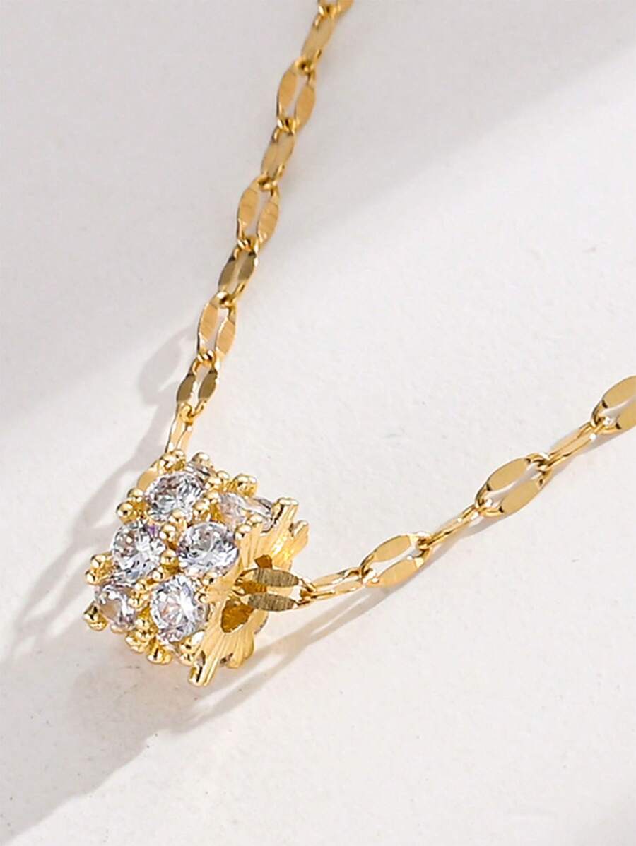 1 件铜镀锆石幸运轮吊坠项链，适合女性日常佩戴和纪念礼物 - 金黃色 - 查看 1