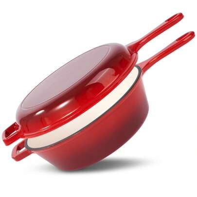 Nalupatio 2 In 1 Enameled Cast Iron Pot With Lid, 3-Quart Pot And 1.5-Quart Frying Pan Lid Combo, Enameled Cast Iron Cookware With Lid, Great For Stewing, Casserole And Slow Cooking
