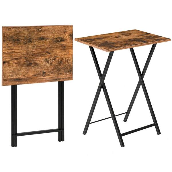 HOOBRO Beistelltisch Klappbar, Kleiner tabletttisch, TV Tray 2er Set, klapptisch Snack Tisch Industriestil, Sofatisch für kleinen Raum, einfach montierbar, Dunkelbraun-Schwarz