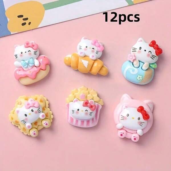 Sanrio 12/18/24 pezzi Accessori di bellezza fai-da-te Hello Kitty Sweets Sanrio adatti per cover per telefono, accessori per capelli, pendenti, braccialetti fai-da-te, regali di compleanno e regali di Natale estivi, per la scuola
