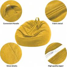 Funda para silla de puf de 3 pies (sin relleno) para adultos y niños, 300 l extragrande de almacenamiento de animales de peluche lavable, suave de primera calidad (amarillo) - Amarillo profundo - Ver 4