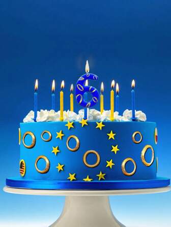 1 件金色数字戒指蜡烛，蓝色生日蛋糕装饰，卡通主题派对装饰品，适合男孩和女孩