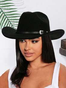 Sombrero de vaquera de poliéster para mujer, sombrero fedora negro de copa blanda estilo western, para eventos al aire libre (talla única)